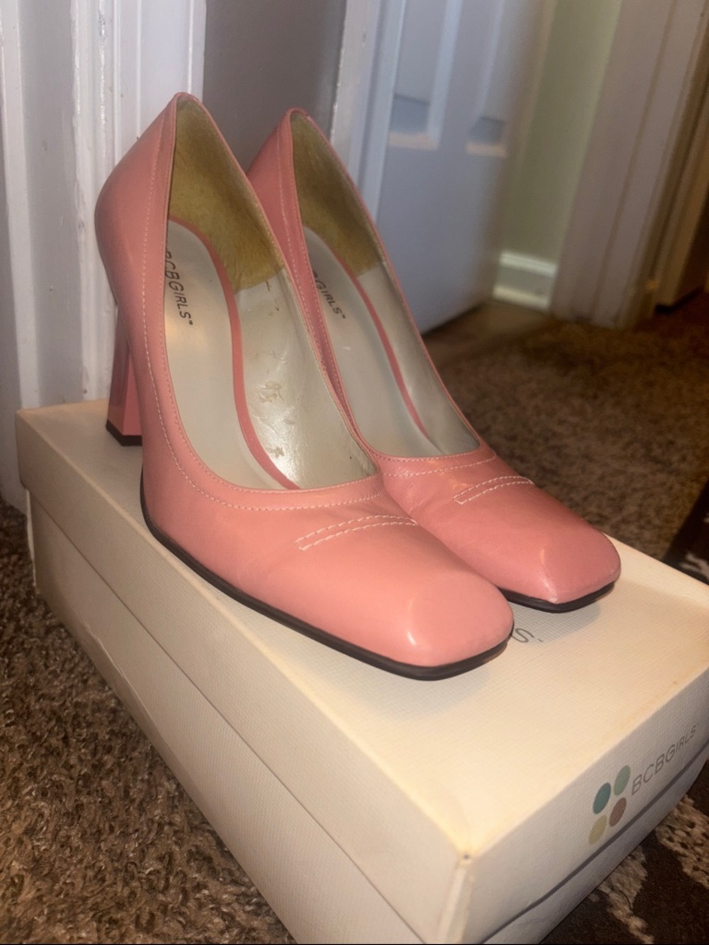 BCBGirls Coral Pink Block Heel Pumps